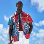 Mazi Men's African Print Button-up Shirt (Royal Blue Geometric)