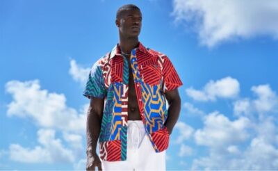 Mazi Men's African Print Button-up Shirt (Royal Blue Geometric)