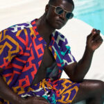 Oumar Men's African Print Mandarin Button-up Shirt (Purple Multicolor Tribal)