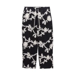 Floral Ribbon Ankle Pant - Black