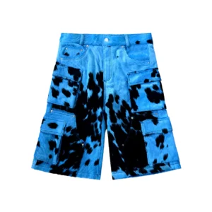 Utility Cowhide Cargo Leather Shorts Black and Blue