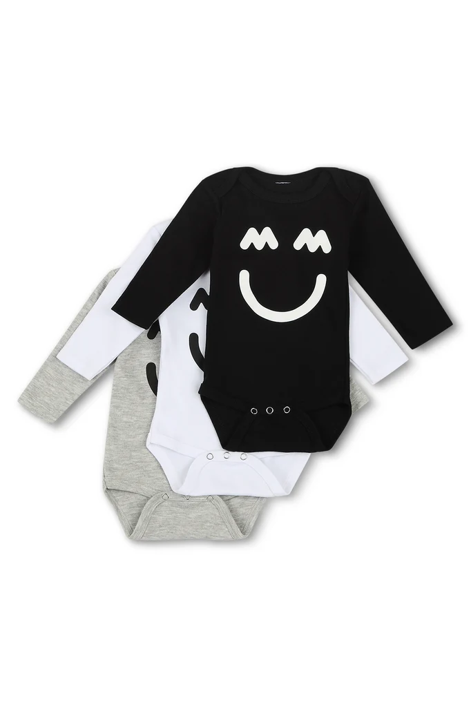 Long Sleeve Big Smile Bodysuit Set (3-Pack) Long Sleeve Big Smile Bodysuit Set (3-Pack) - Image 1